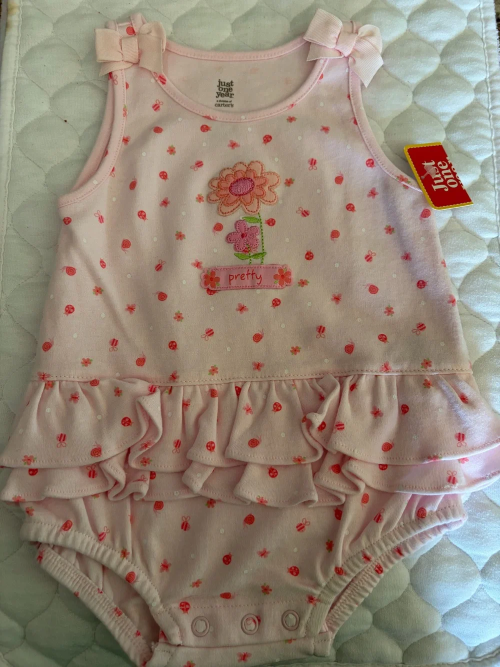 Just One You by Carter's Pink Floral Ruffle Baby One-Piece
